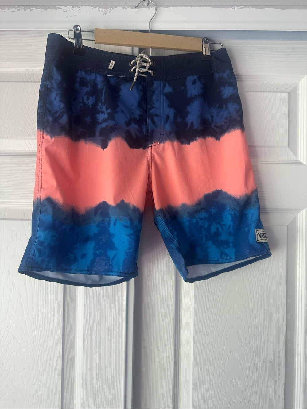 Vans Men’s Coral and Navy Tie-Dye Swim Board Shorts